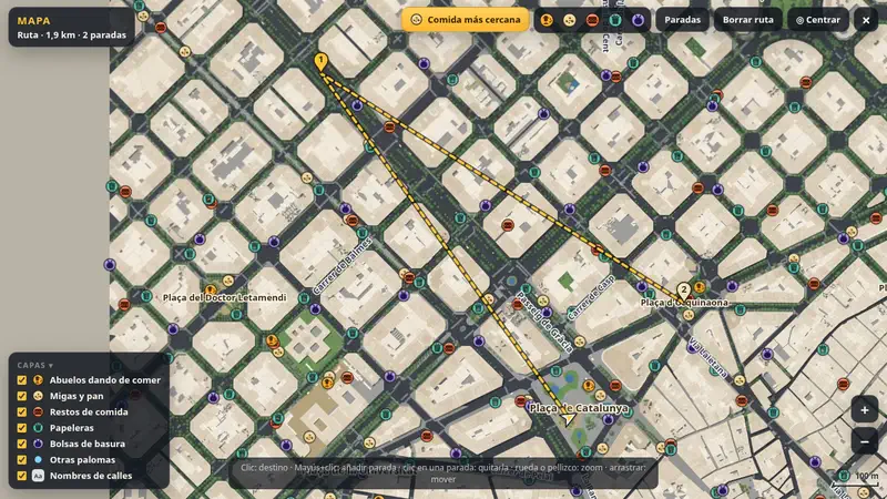 The full city map with a route drawn on it